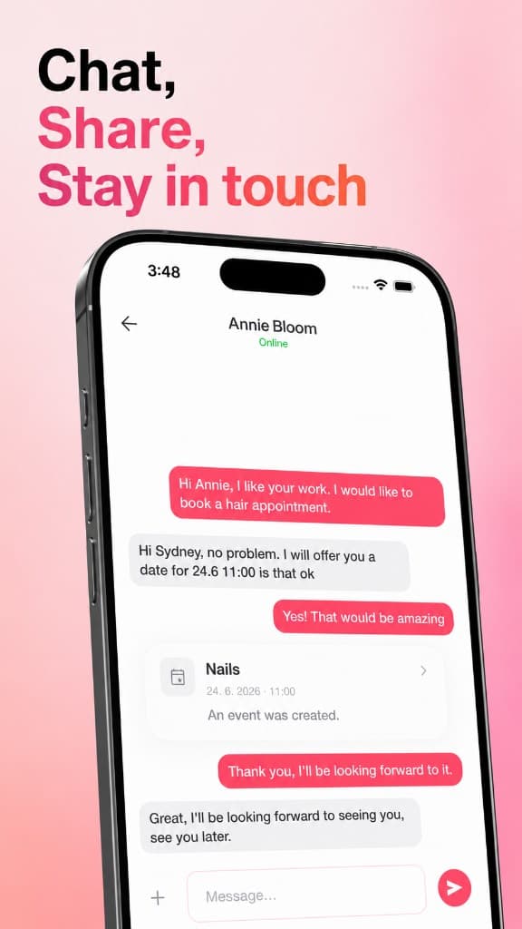 Picassa chat conversation with booking linked to the calendar