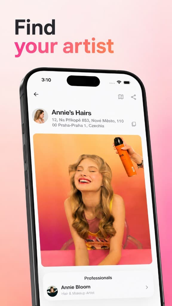 Picassa app screen for discovering local artists and professionals